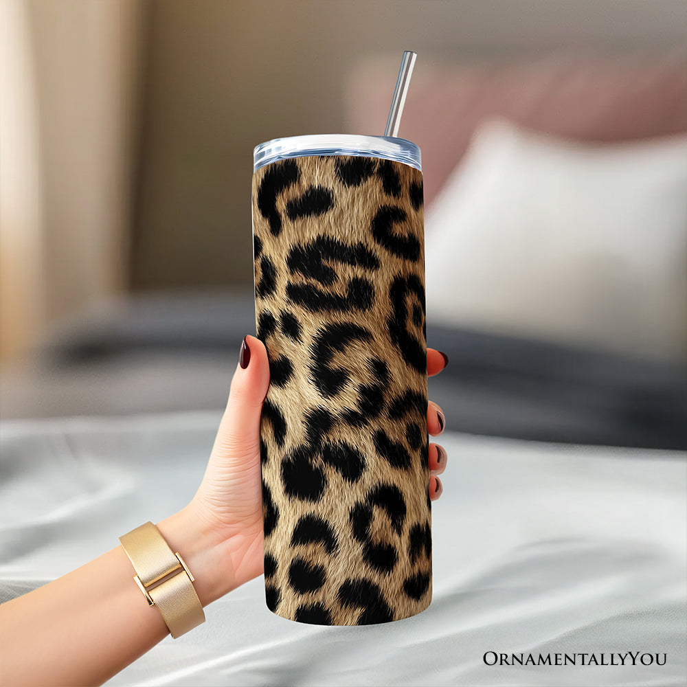 Wild Leopard Spot Pattern 20oz Personalized Tumbler With Lid and Stainless Steel Straw, Stylish Wildlife Gift Cup
