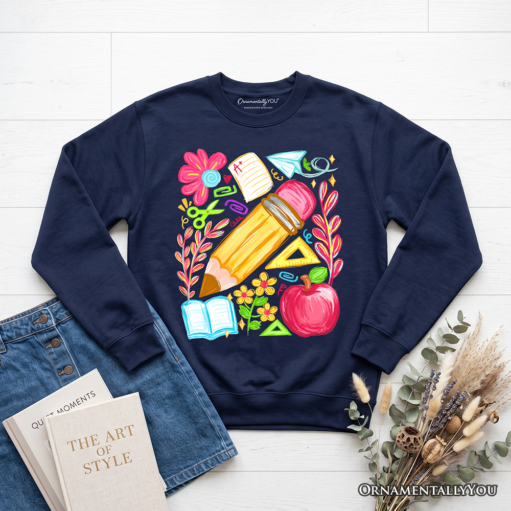 Floral Teacher Pencil Sweatshirt, Colorful Back to School Sweater