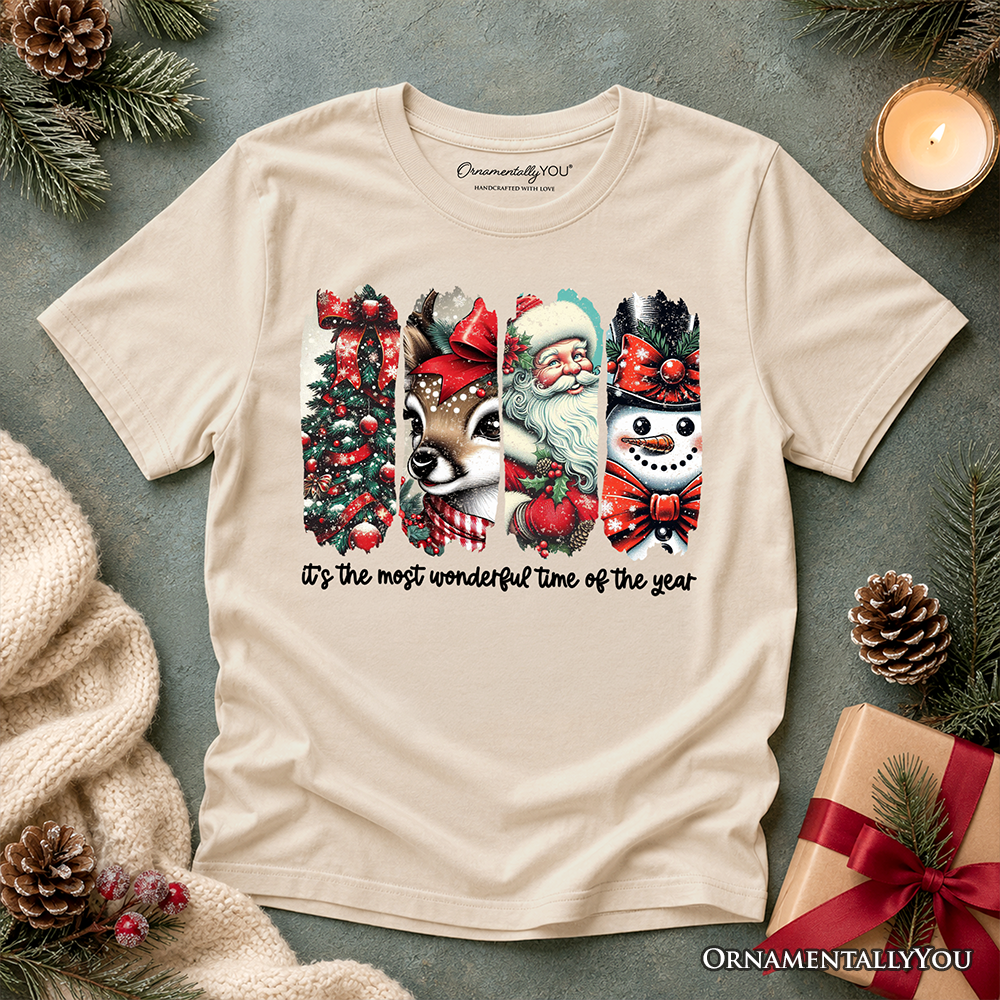 Kids It's Most Wonderful Time Of The Year T-Shirt, Reindeer, Santa, Snowman Vintage Youth Tee for Christmas