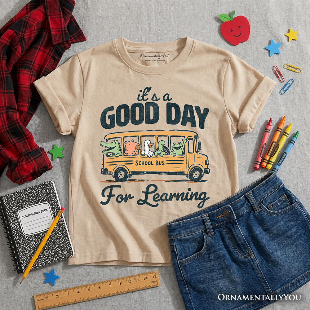 Kids Vintage Good Day for Learning School Bus T-Shirt, Back to School Youth Tee for Student
