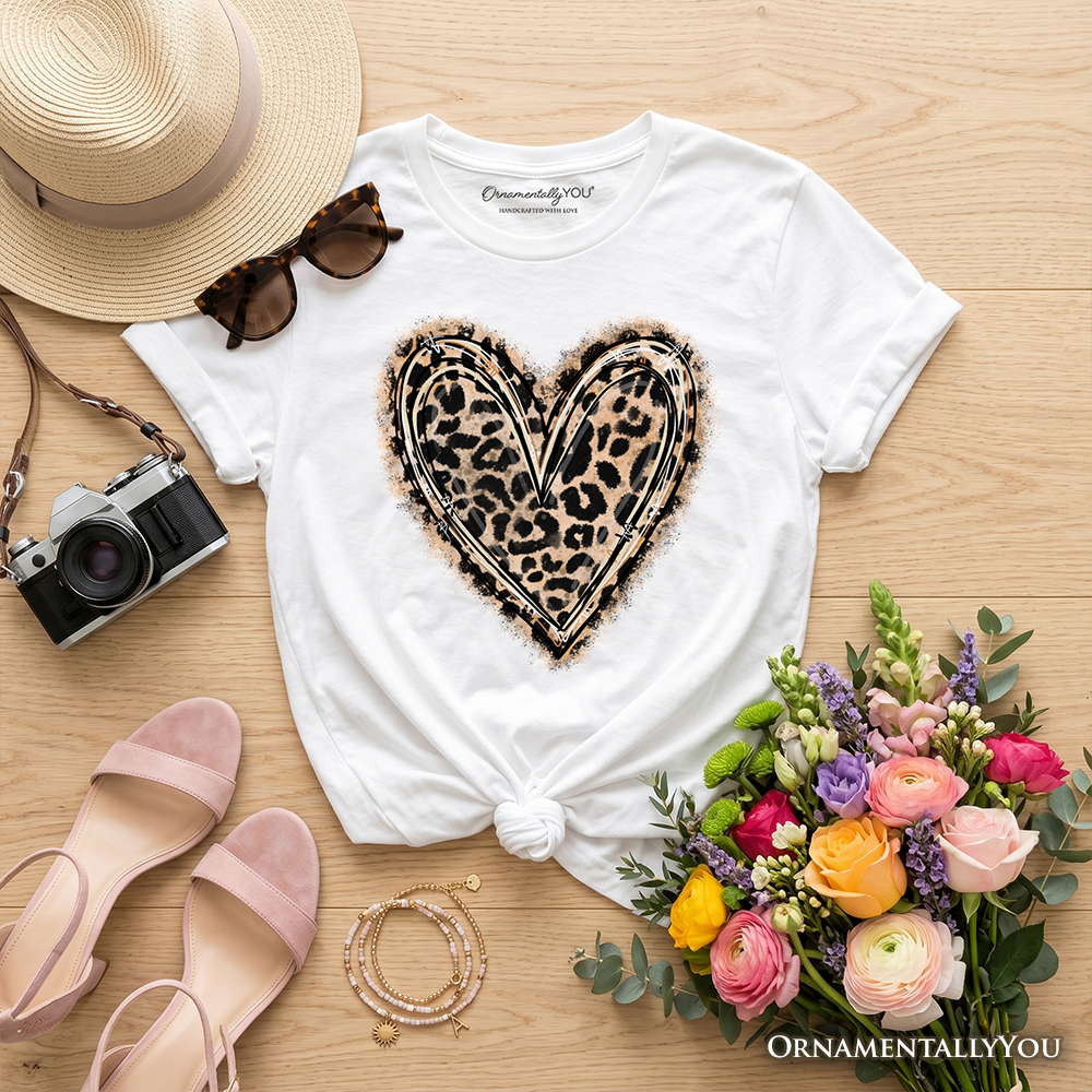 Kids Leopard Heart Valentine T-Shirt, Watercolor Love Tee for Youth
