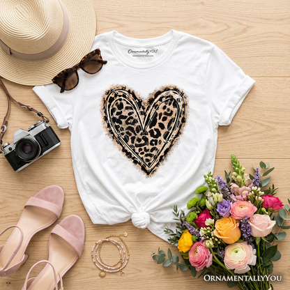 Kids Leopard Heart Valentine T-Shirt, Watercolor Love Tee for Youth