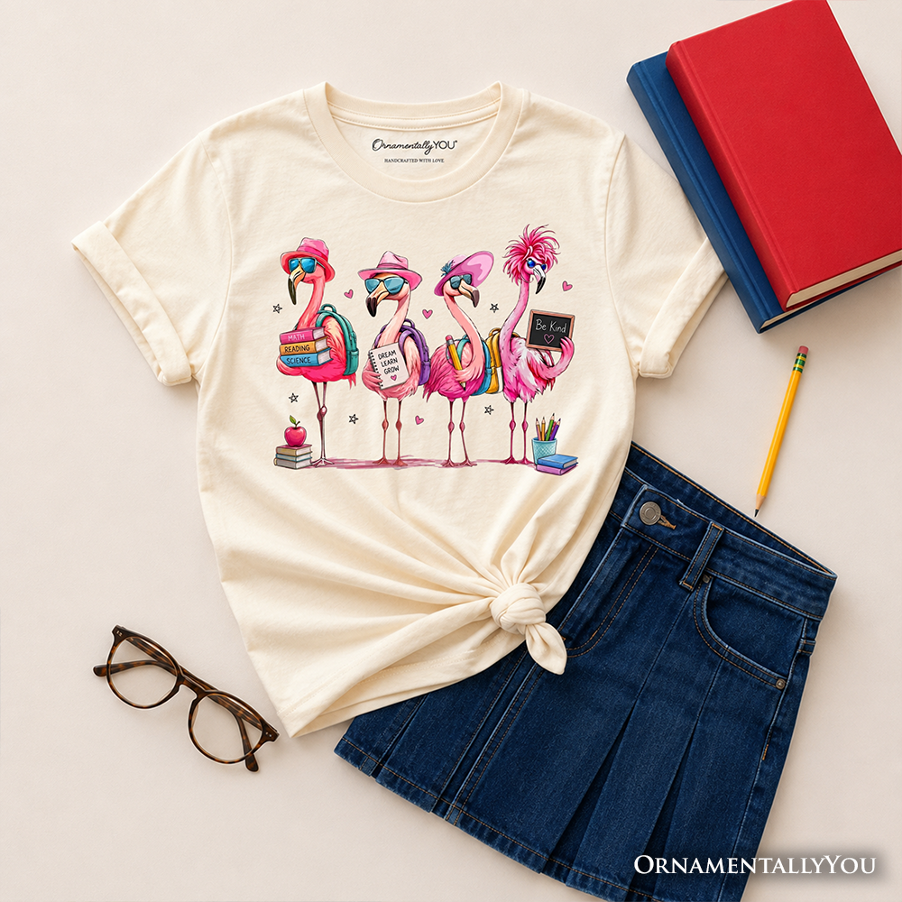 Kids Flamingo Back to School T-Shirt, Cute Tee With Tropical Birds for Youth