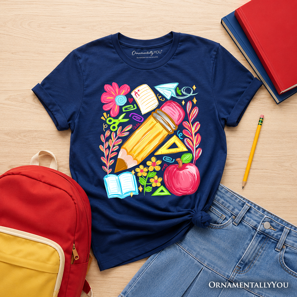 Kids Floral Student Pencil T-Shirt, Colorful Back to School Tee for Youth