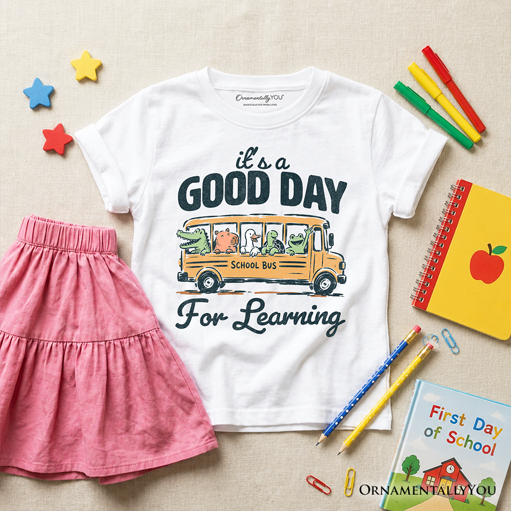 Kids Vintage Good Day for Learning School Bus T-Shirt, Back to School Youth Tee for Student