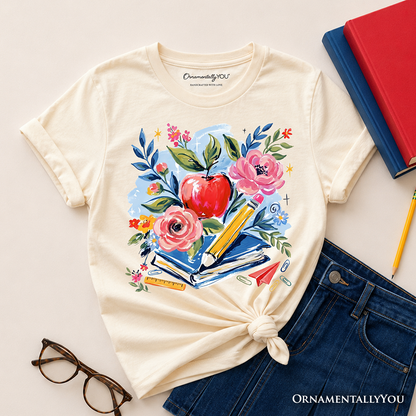 Kids Boho Floral Student T-Shirt, Watercolor Back to School Tee for Youth