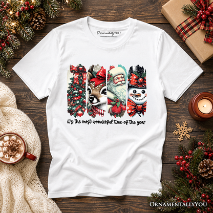 Kids It's Most Wonderful Time Of The Year T-Shirt, Reindeer, Santa, Snowman Vintage Youth Tee for Christmas