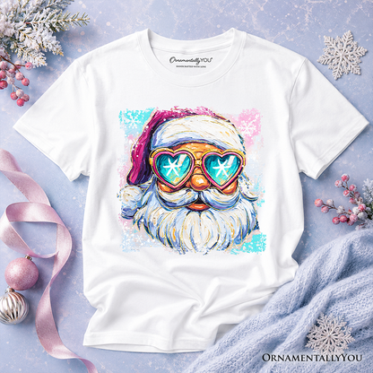Kids Merry Christmas Santa Sunglasses Christmas T-Shirt, Funky Retro Holiday Youth Tee