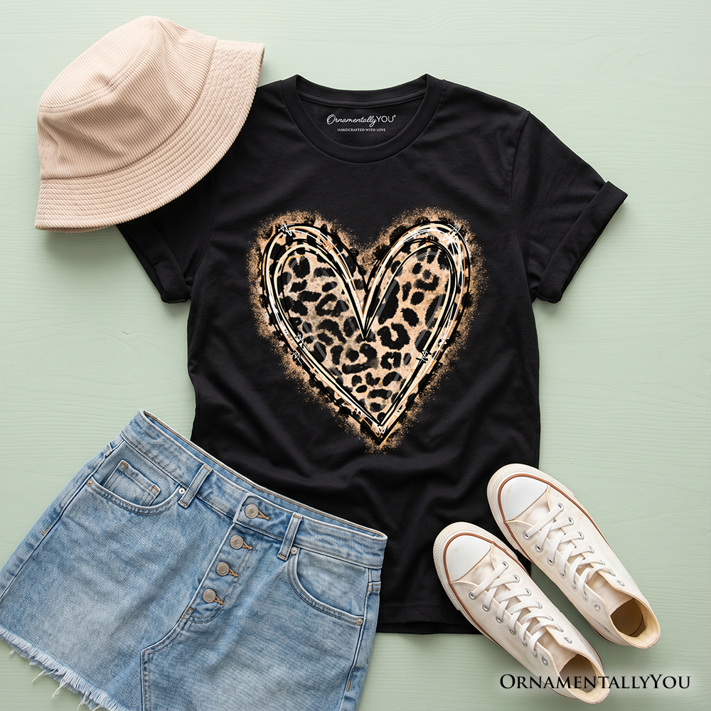Kids Leopard Heart Valentine T-Shirt, Watercolor Love Tee for Youth