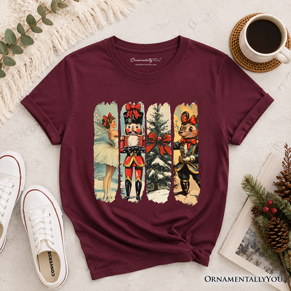 Kids Ballet and Nutcracker Christmas T-Shirt, Coquette Bow and Mouse Youth Vintage Holiday Tee
