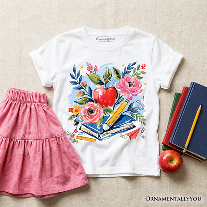Kids Boho Floral Student T-Shirt, Watercolor Back to School Tee for Youth