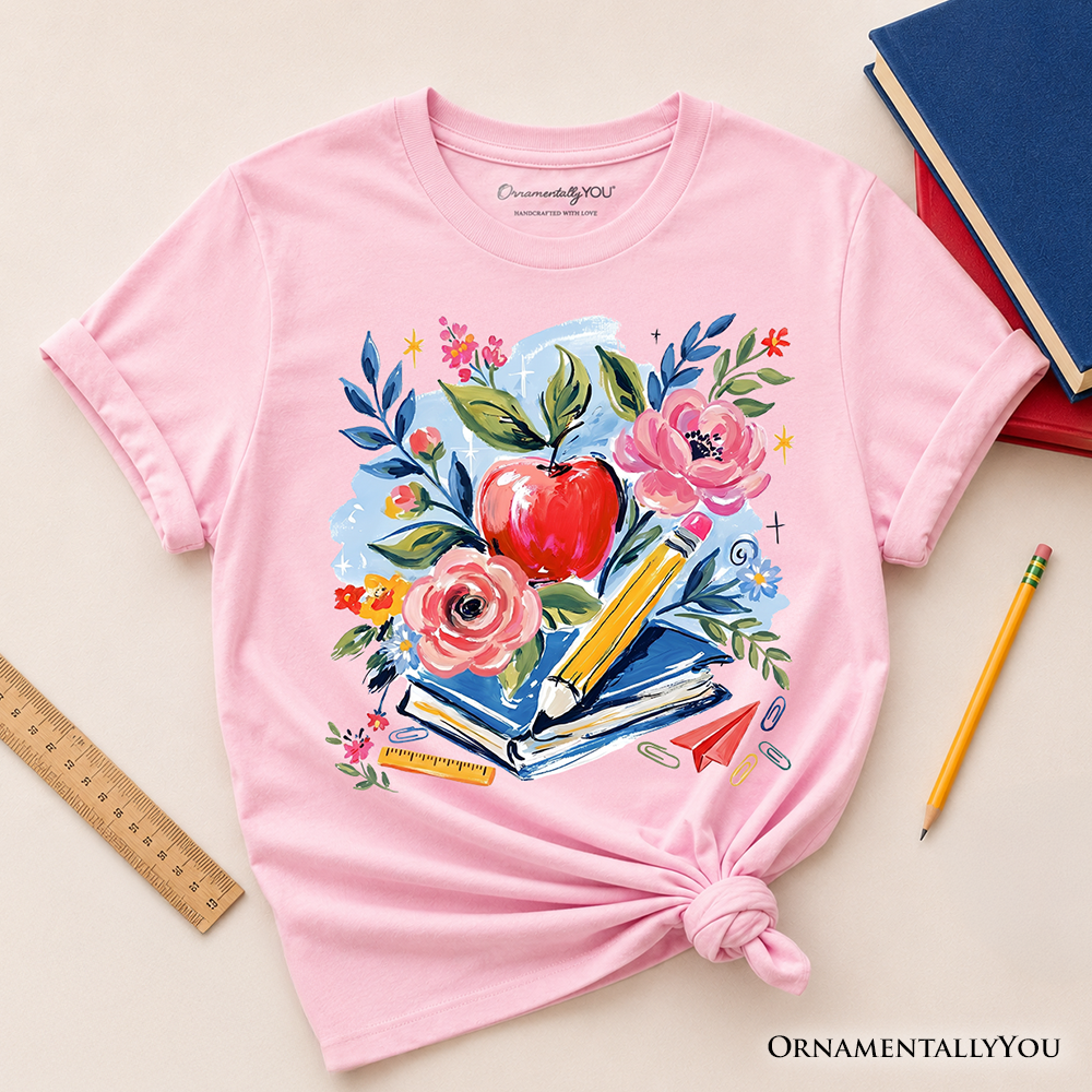 Kids Boho Floral Student T-Shirt, Watercolor Back to School Tee for Youth