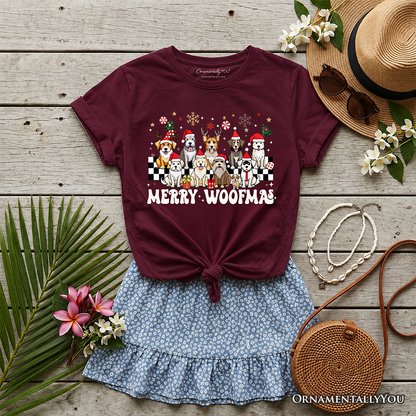 Kids Merry Woofmas Dog T-Shirt, Dogs With Santa Hats Christmas Youth Tee