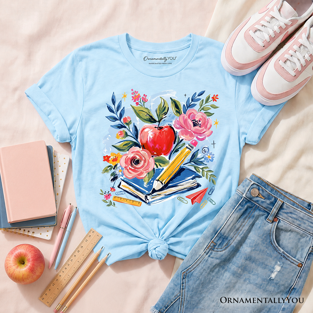 Kids Boho Floral Student T-Shirt, Watercolor Back to School Tee for Youth