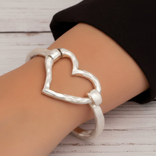 Heart Geometric Open Bangle Bracelet