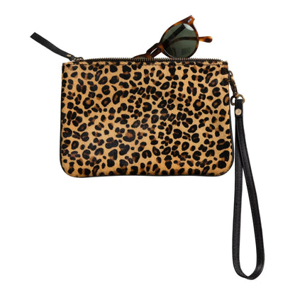 Huntley Equestrian Hair on Hide Leather Wristlet Clutch Wallet Purse, Golden Foil
