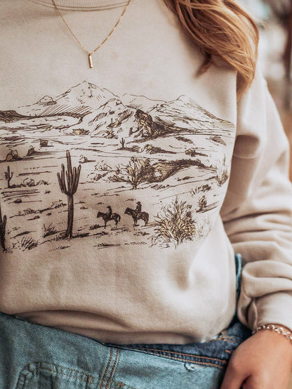 GINA DESERT COWBOY WESTERN SCENE CREWNECK