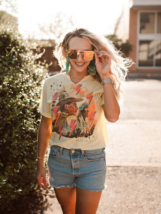 GINA PINK LABEL LIGHTNING COWBOY TEE