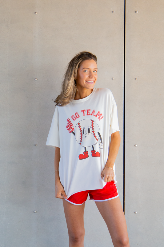 Go Team on White Boxy Tee