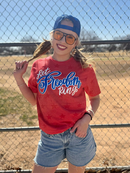 Let Freedom Ring with Blue Metallic Puff Red Tee & Tank