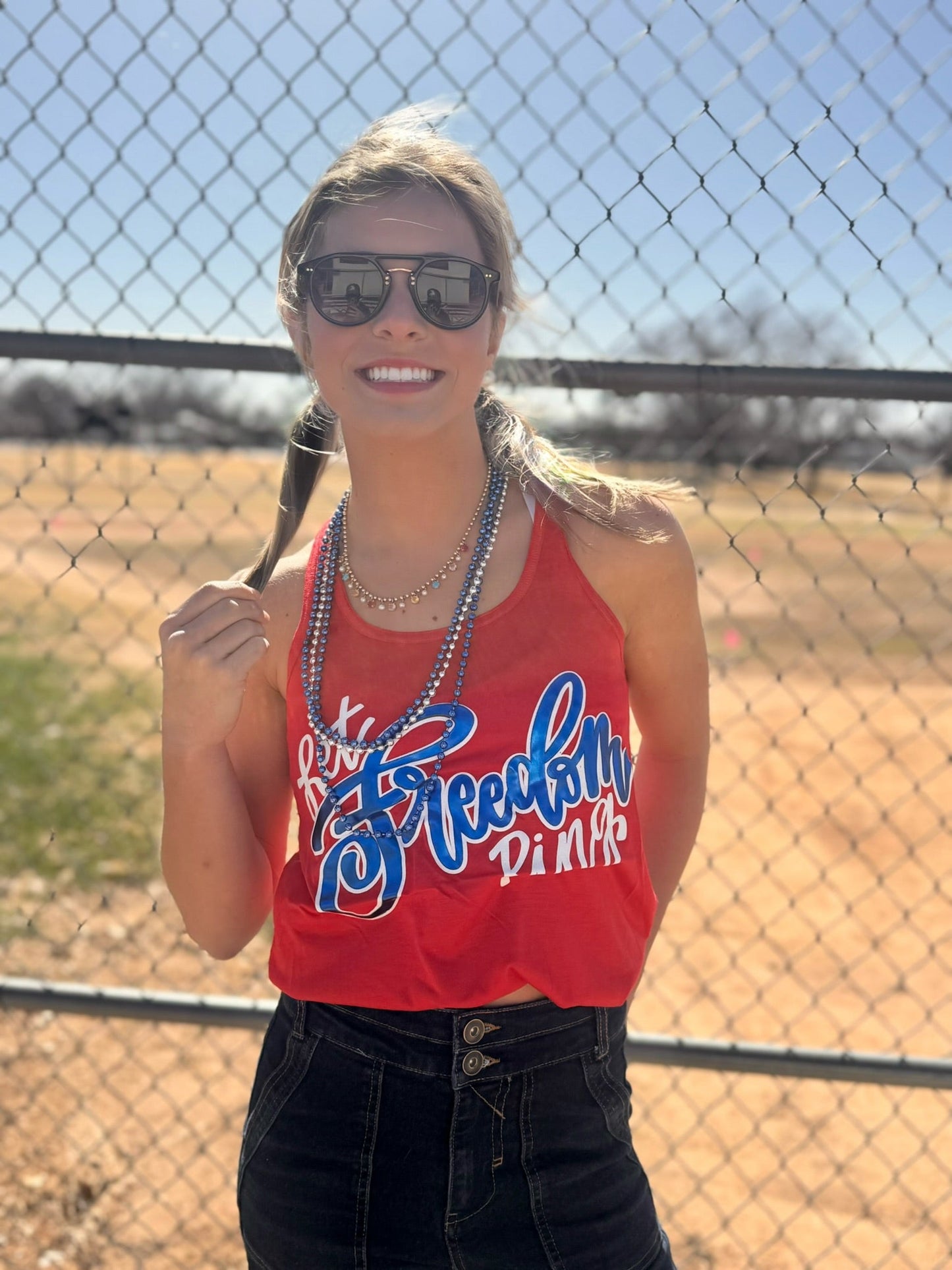 Let Freedom Ring with Blue Metallic Puff Red Tee & Tank