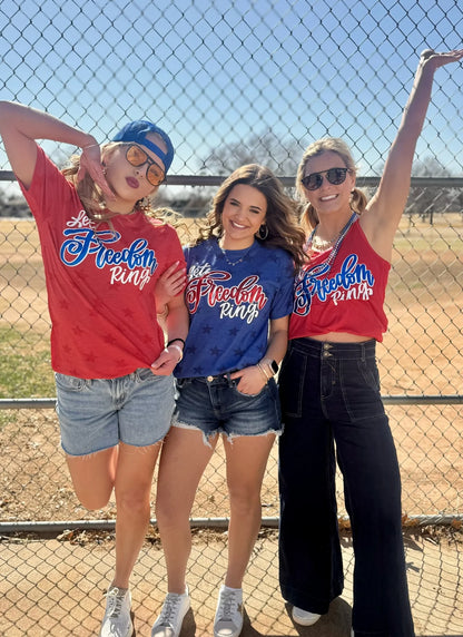 Let Freedom Ring with Blue Metallic Puff Red Tee & Tank