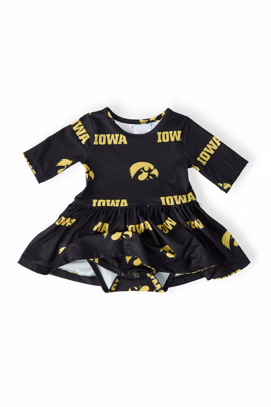 Iowa Black Tigerhawk 3/4 Sleeve Twirl Bodysuit