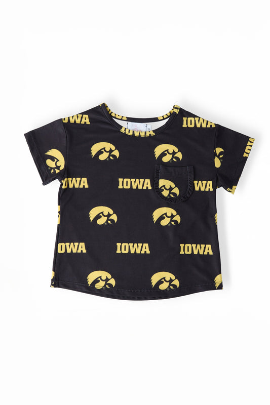 Iowa Black Tigerhawk Ruffle Pocket Tee
