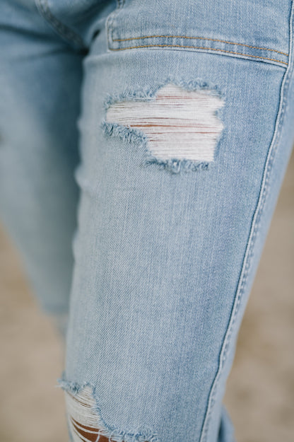 Aiden High Rise Patch Pocket Distressed Boyfriend Jeans