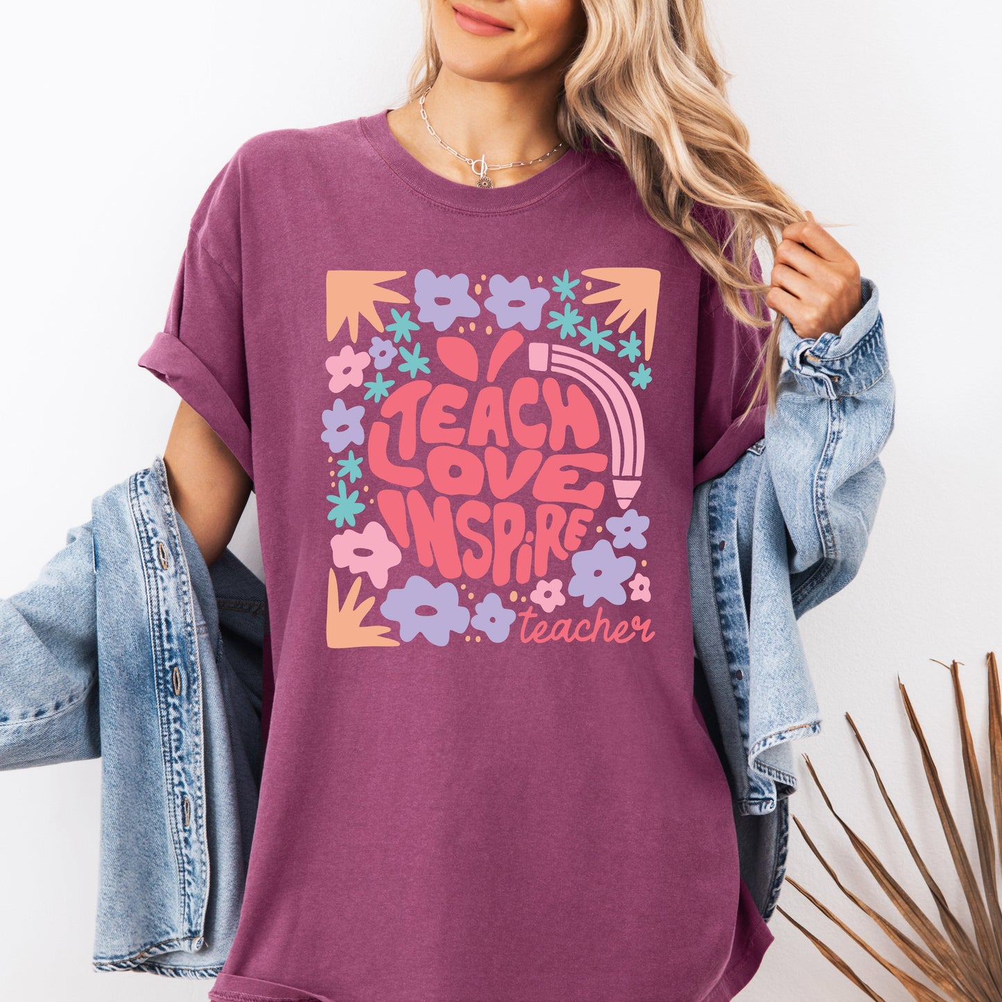 Teach Love Inspire Boho Floral Back To School First Day Of School Comfort Colors Tee