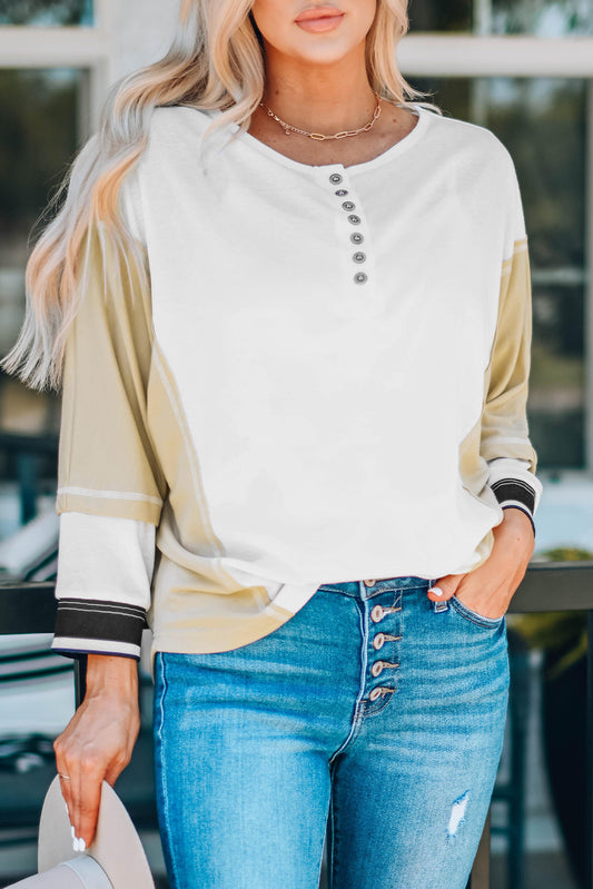 Color Block Buttoned Henley Top