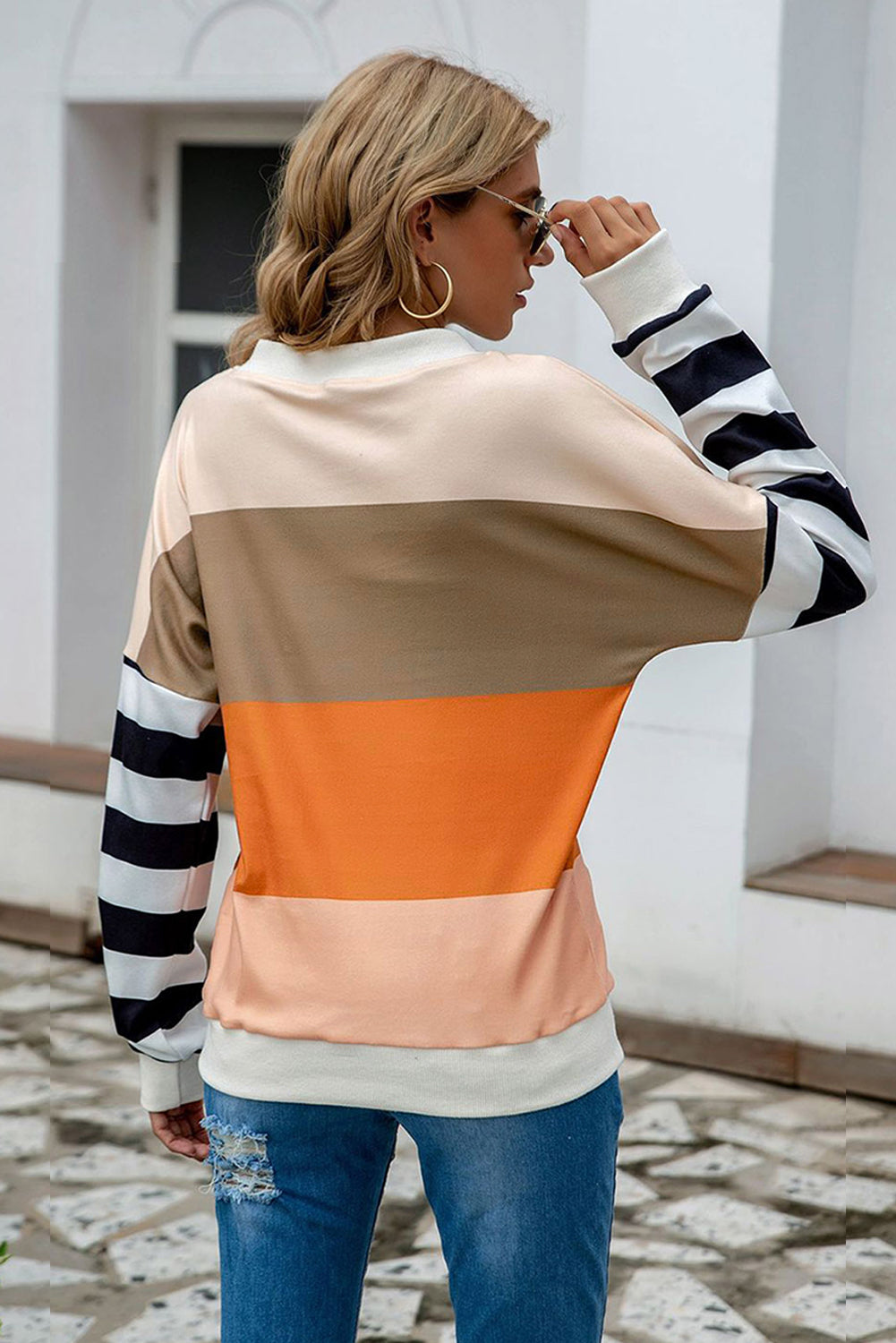 Colorblock V Neck Sweatshirt