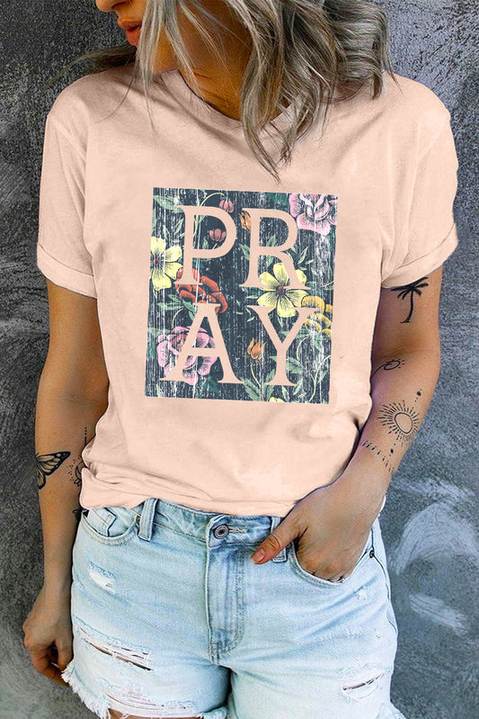 PRAY Floral Print Western Fashion T-shirt - Pink