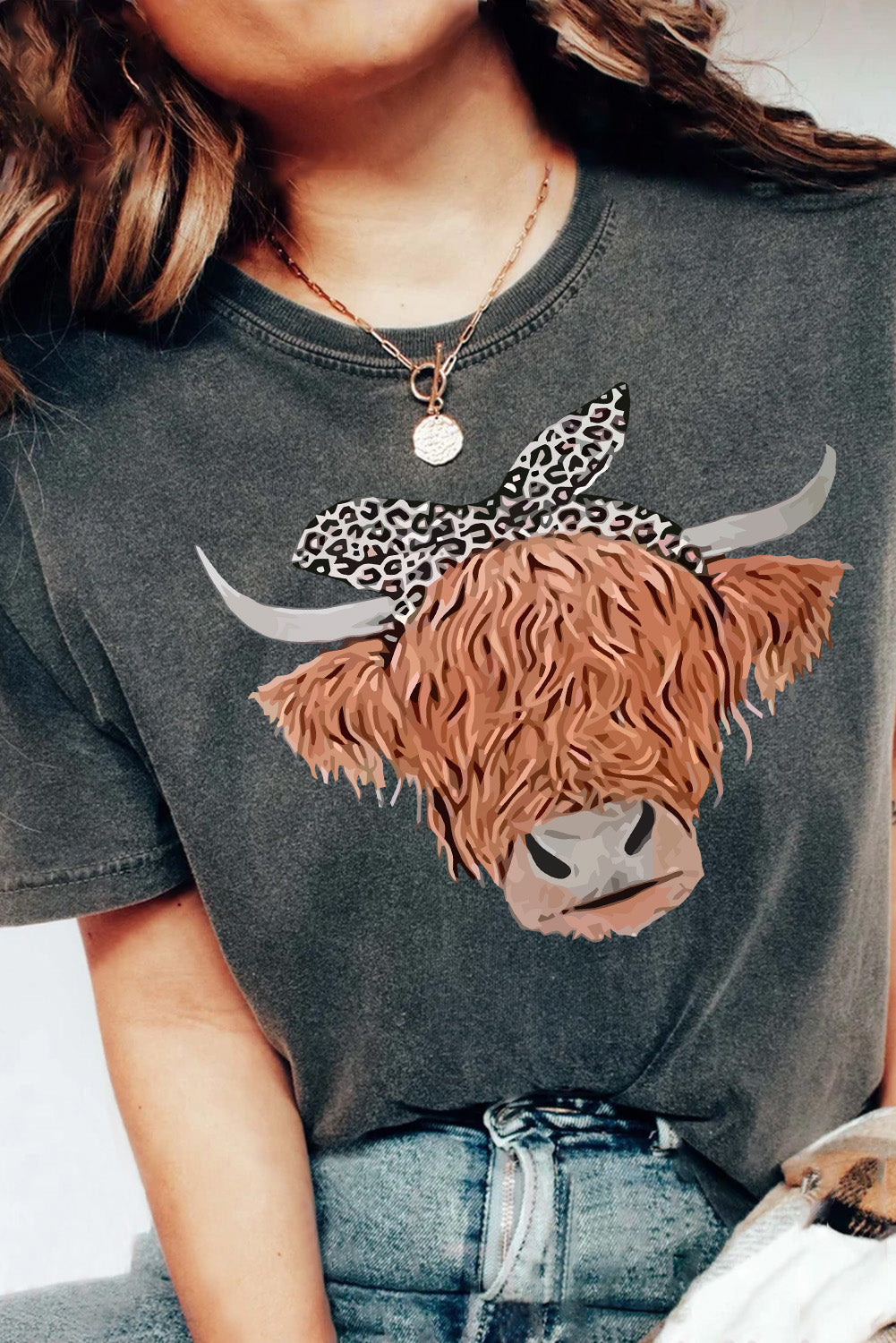 Western Highland Cow Graphic T Shirt - Mineral Black