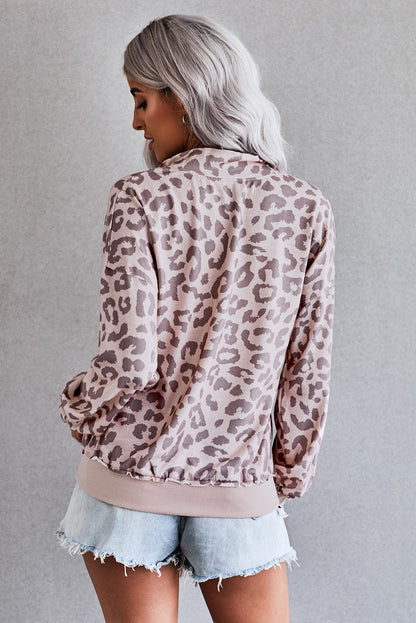 Leopard Zipped Collar Pullover