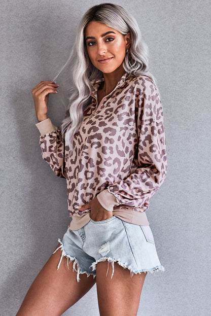 Leopard Zipped Collar Pullover