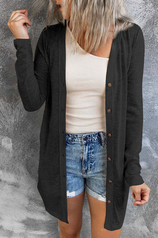 Open Front Button-up Long Cardigan