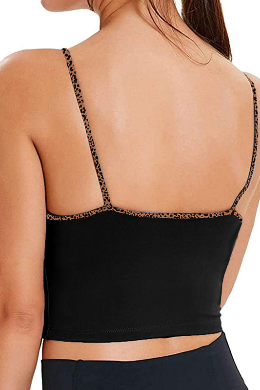 Yoga Sexy Gathered Sports Bra with Leopard Trim