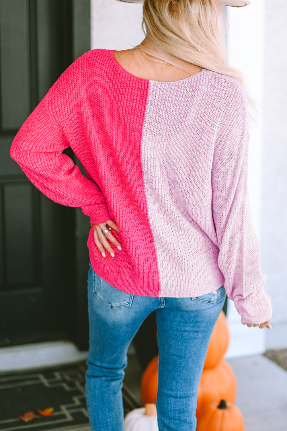 Long Sleeve V-Neck Colorblock Sweater