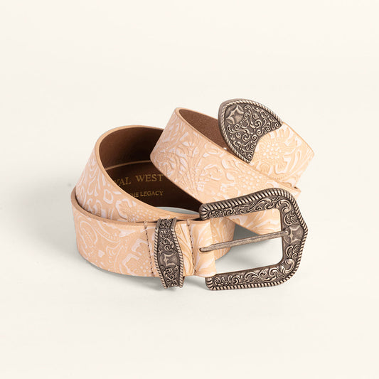 Loyal West Sophia Belt - Beige Floral Leather