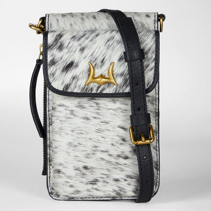 Loyal West SHELL PHONE BAG IN BLACK AND WHITE COWHIDE