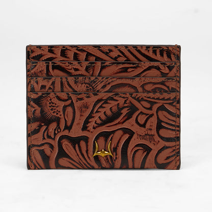 Loyal West SHELL CARD HOLDER  IN HAND FINISHED EMBOSSED LEATHER - BROWN