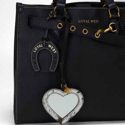 Loyal West HEART SHAPE BAG CHARM IN BLACK & WHITE COWHIDE
