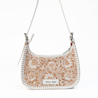 Loyal West DANNIA MEDIUM PURSE - IVORY DUST  HANDTOOLED LEATHER AND CALFSKIN