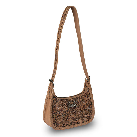 Handtooled Dannia Large Purse - Saddle Brown