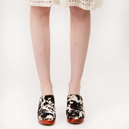 Loyal West Carlotta Trail Clogs Black And White Cowhide