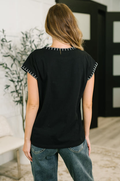 Little Details Trim Detail Top in Black