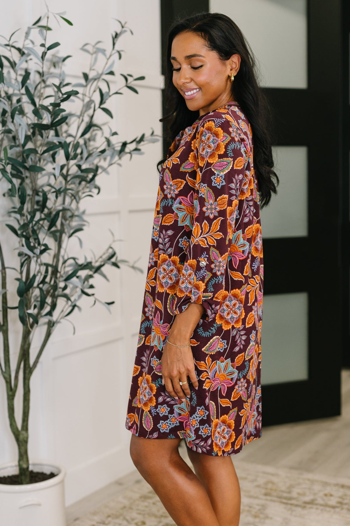 Lizzy Long Sleeve Dress in Chocolate Floral