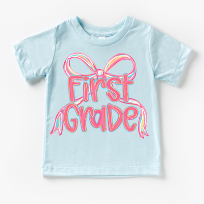 Girls 1st Grade Bow Back To School Shirt - First Day Of School Tee
