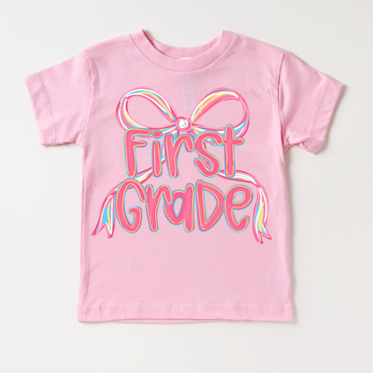 Girls 1st Grade Bow Back To School Shirt - First Day Of School Tee